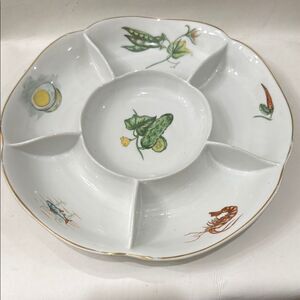 Schmidt SCatarina Brazil White Green Porcelain Divided Serveware Platter Vintage